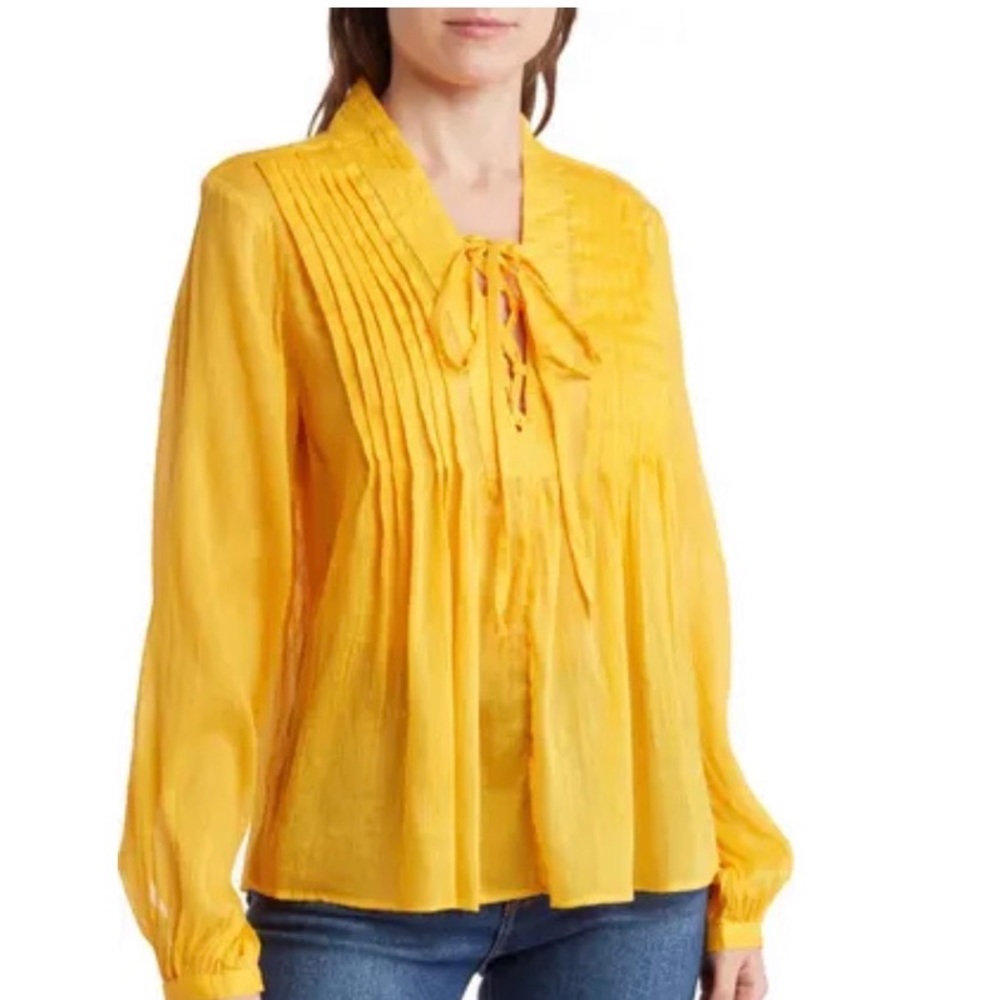 4. rag & bone Sachi Pleat Split Neck Top In Saffron, Sizes ~ I Have Your Size!